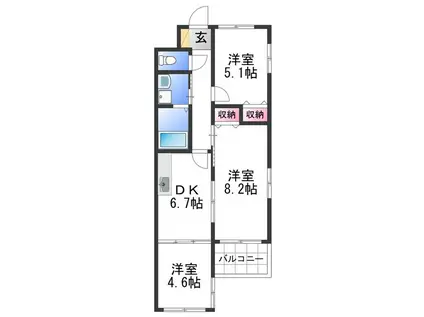 フォーチュネイト吹屋(3DK/2階)の間取り写真