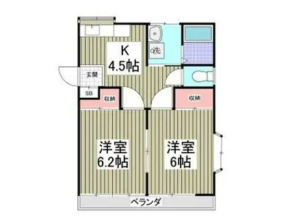 ソレアードコートB(2K/1階)の間取り写真