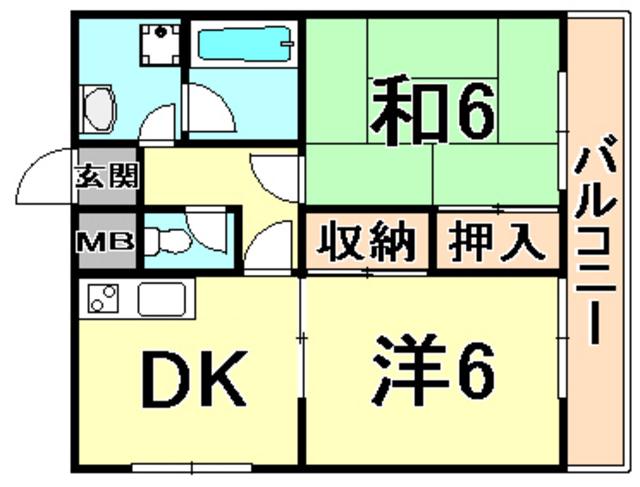 ハイツヤマトⅢ(2DK/2階)の間取り写真