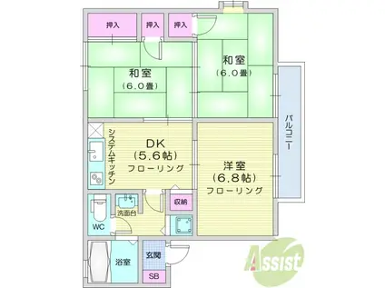 リベラ花渕A(3DK/1階)の間取り写真