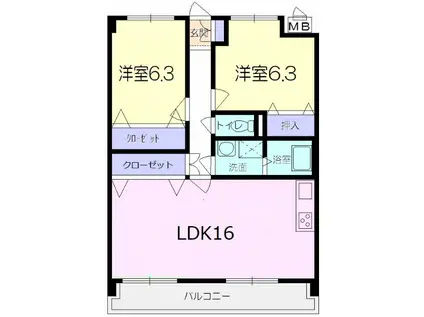 マンション赤坂(2LDK/2階)の間取り写真