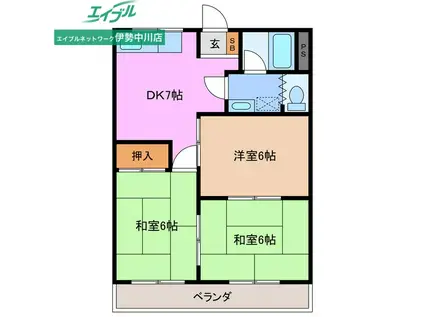 川方マンションI(3DK/3階)の間取り写真