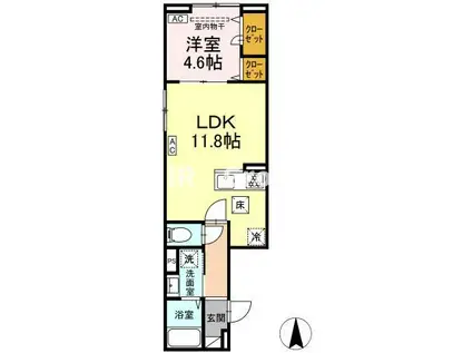 セレスティア大谷田II(1LDK/1階)の間取り写真