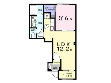 デルーナI(1LDK/1階)の間取り写真