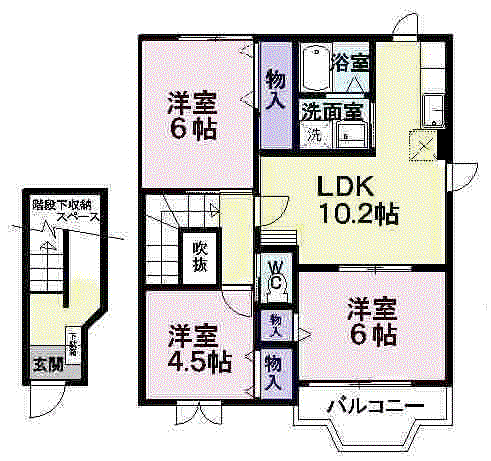 ハピネスヴィレッヂA(3LDK/2階)の間取り写真