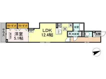 D-ROOM八幡町(1LDK/1階)の間取り写真