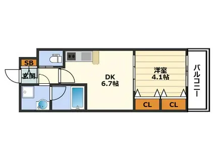 プレジオ中津(1DK/9階)の間取り写真