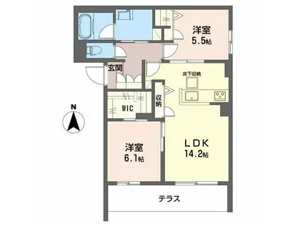 シャーメゾン ソルコート 上中条(2LDK/1階)の間取り写真