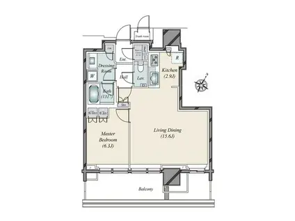  タワーマンション 南東向き ピアノ可   1LDK(1LDK/10階)の間取り写真