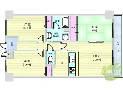 ルアン緑地(3LDK/6階)の間取り写真