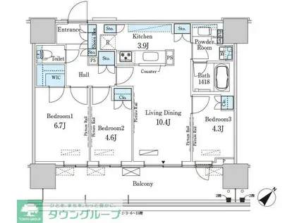 HARUMI FLAG PORT VILLAGE B棟(3LDK/5階)の間取り写真