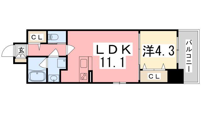 ラルース元塩(1LDK/5階)の間取り写真