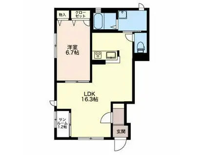 ブランシェヒカルA(1LDK/1階)の間取り写真