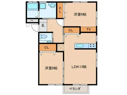 ガーデンコート町方(2LDK/2階)の間取り写真