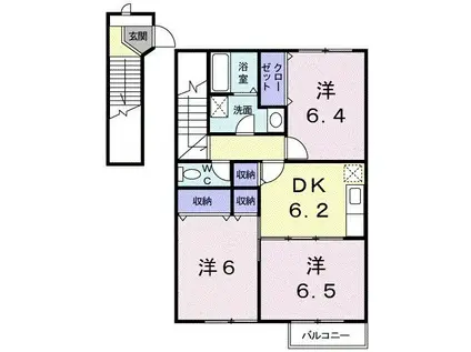 パパイヤプレースA(3DK/2階)の間取り写真