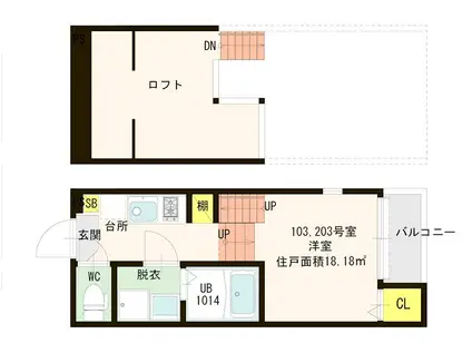 ラファータ高宮(1K/2階)の間取り写真