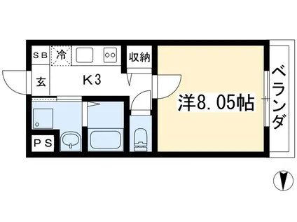 ロックリバー烏丸(1K/2階)の間取り写真