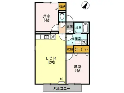 リヴェール吉条II(2LDK/2階)の間取り写真