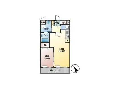 ディア・ウェッジ(1LDK/4階)の間取り写真