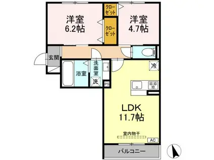 D-ROOM蘇原村雨町(2LDK/3階)の間取り写真