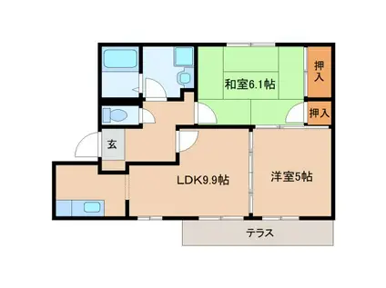 スペリオールプラザB(2LDK/1階)の間取り写真