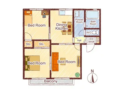 スリーゼハイツHAMA A(3DK/2階)の間取り写真