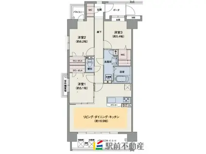 ウェスタ久留米けやき通弐番館(3LDK/7階)の間取り写真