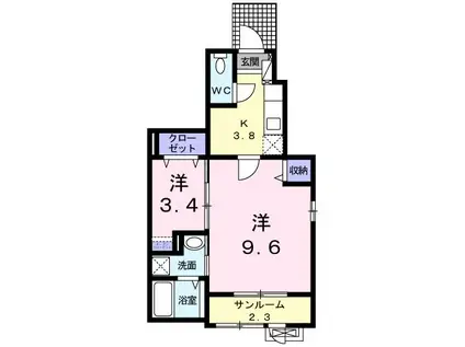 プレジール(1K/1階)の間取り写真