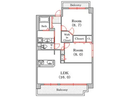 メゾングランプレール(2LDK/4階)の間取り写真