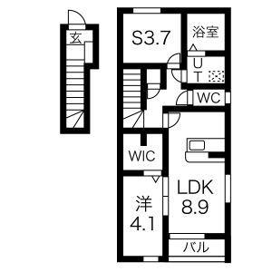 K.COURT(1SLDK/2階)の間取り写真