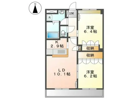 ミロワール弐番館(2LDK/2階)の間取り写真