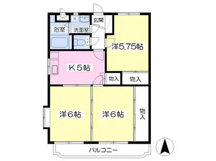 ユーミー・YMG津志田(3K/1階)の間取り写真