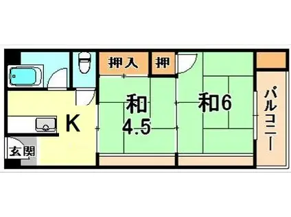 湊川第一マンション(2K/4階)の間取り写真