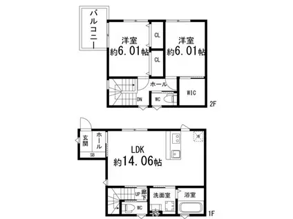 ペアレシア米ケ袋(2LDK/1階)の間取り写真