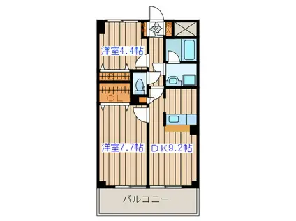 プラーナ泉中央(2DK/4階)の間取り写真