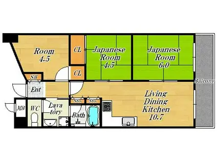 阪神住建グランドヴィラ此花II(3LDK/13階)の間取り写真