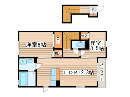 ラ・フェリーチェ・ヴィータ利府(2LDK/2階)の間取り写真
