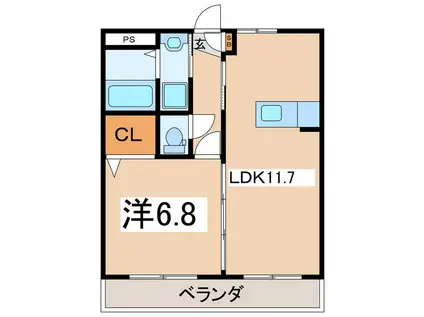 ロワイヤル登美I(1LDK/1階)の間取り写真