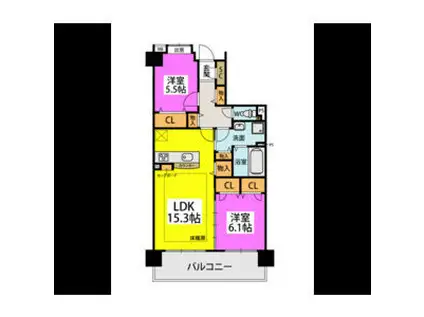 ウェスタ久留米けやき通 壱番館(2LDK/8階)の間取り写真