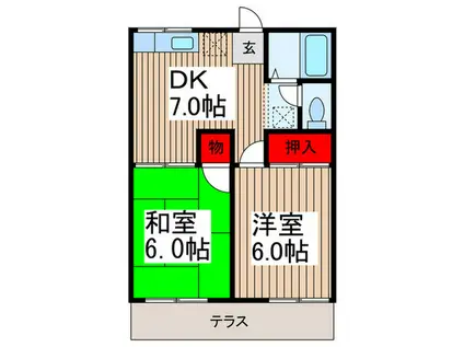 メナージュヤタA(2DK/1階)の間取り写真