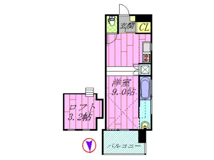 アクイラ ウラヤス ウノ(ワンルーム/9階)の間取り写真