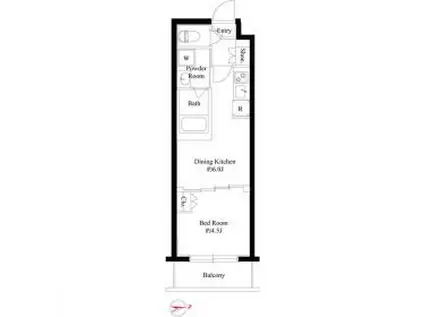 ハーモニーレジデンス新宿四谷(1DK/3階)の間取り写真