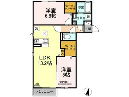 スカイ・リカーナ A(2LDK/2階)の間取り写真