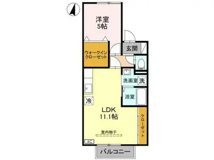 セジュール山室中部(1LDK/2階)の間取り写真