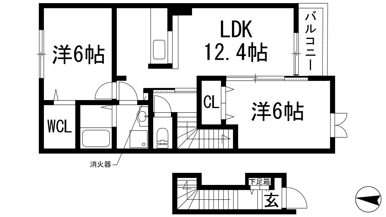 ピープルコート2(2LDK/2階)の間取り写真