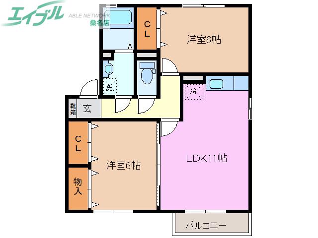シェルクレール四番館(2LDK/2階)の間取り写真