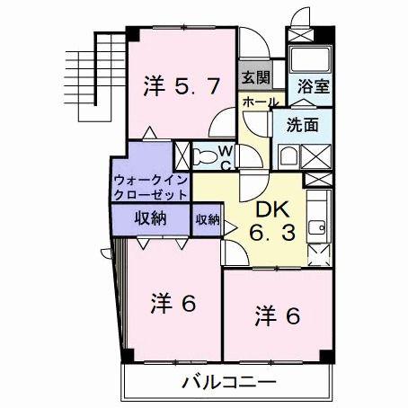 フォンテーヌ徳力(3DK/4階)の間取り写真
