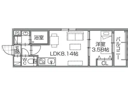 ラクラス南福岡サウス(1LDK/4階)の間取り写真