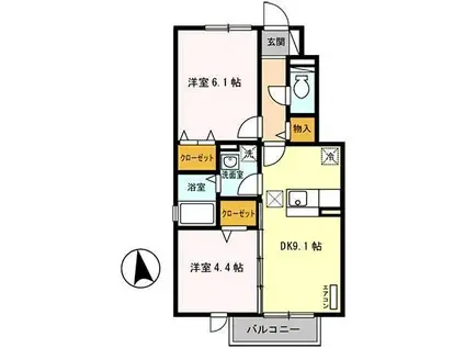 セジュール 雅(2DK/1階)の間取り写真