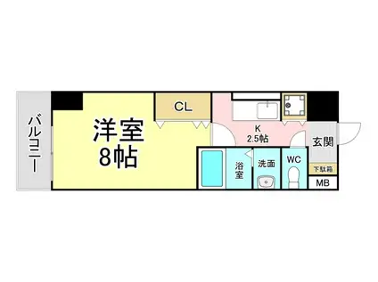 ヒット馬借テラス(1K/8階)の間取り写真